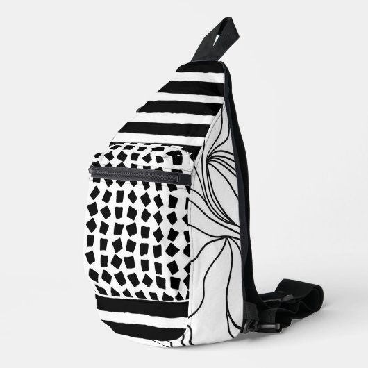 "Modernes Schwarz/Weiß Abstrakt" Schneidebeutel Crossbody Bag (Rechte Ecke)
