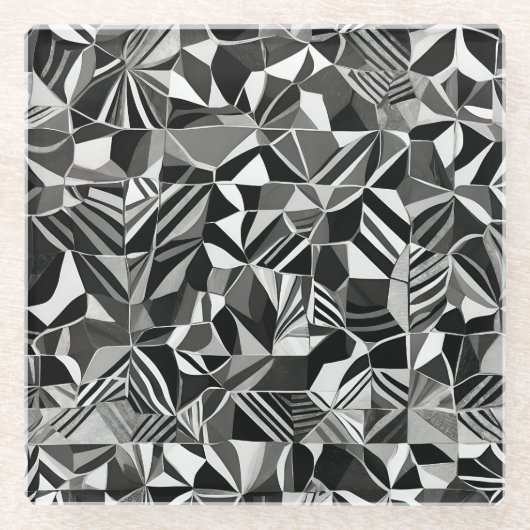 Modernes Schwarz-Weiß-Abstraktes Muster Glasuntersetzer (Vorderseite)