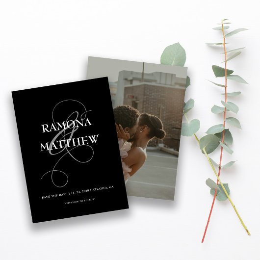 Modernes Schwarz-Weiß-Ampersand-Foto Save The Date