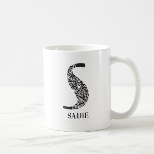Modernes Schwarz-Weiß-Anfangsbuchstaben S und Name Kaffeetasse