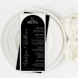 Modernes Schwarz-Weiß-Arch-Hochzeitsmenü Menükarte<br><div class="desc">Dieses moderne Schwarz-Weiß-Menü eignet sich hervorragend,  um an einem besonderen Tag Gerichte zu genießen. Bearbeiten mit dem Design-Tool für endlose Farboptionen.</div>