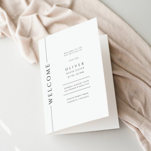 Modernes Schwarz-Weiß-Bar Mitzvah-Booklet geklappt Programm