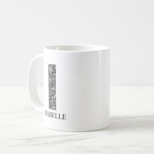 Modernes Schwarz-Weiß-Blau-Vorzeichen I und Name Kaffeetasse (Vorderseite Links)