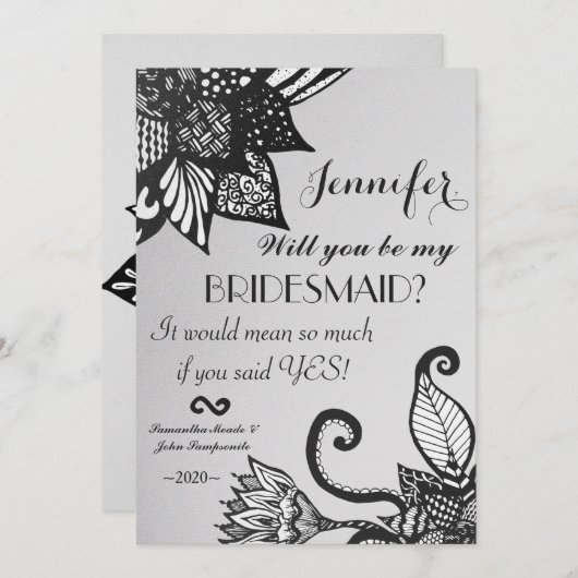 Modernes Schwarz-Weiß-Blumenmuster Zeichnend Muste Einladung (Vorne/Hinten)