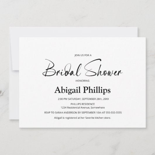 Modernes Schwarz-Weiß-Brautparty Einladung (Vorderseite)