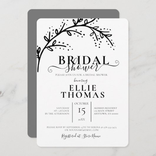 Modernes Schwarz-Weiß-Brautparty Einladung (Vorne/Hinten)