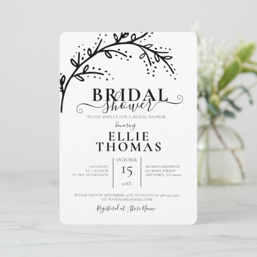 Modernes Schwarz-Weiß-Brautparty Einladung (Stehend Vorderseite)