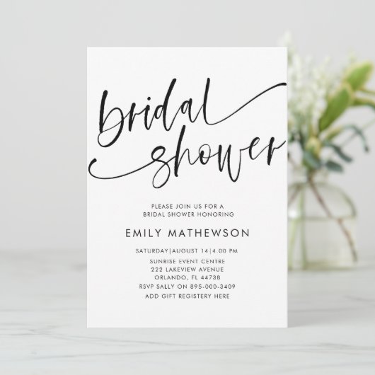 Modernes Schwarz-Weiß-Brautparty Einladung (Stehend Vorderseite)