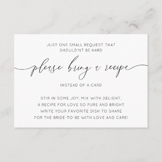 Modernes Schwarz-Weiß-Brautparty Rezept Begleitkarte (Vorderseite)