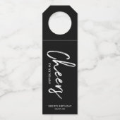 Modernes Schwarz-Weiß-Brush Lettering Cheting Part Flaschenanhänger (Vorderseite)