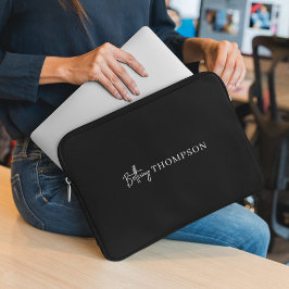 Modernes Schwarz-weiß-Chic-Monogramm Laptopschutzhülle