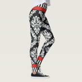 Modernes Schwarz-Weiß-Damast-Muster rot Leggings (Rechts)