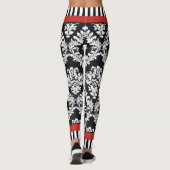 Modernes Schwarz-Weiß-Damast-Muster rot Leggings (Rückseite)