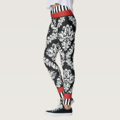 Modernes Schwarz-Weiß-Damast-Muster rot Leggings (Links)