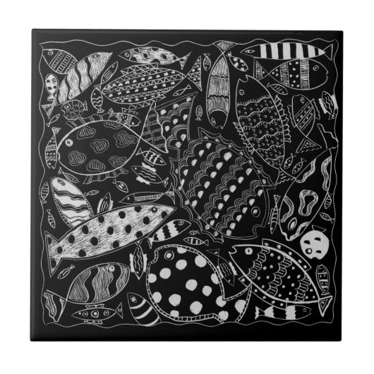 Modernes Schwarz-Weiß-Dekorationsmuster Fliese (Vorderseite)