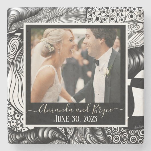 Modernes Schwarz-Weiß-Design mit Foto Steinuntersetzer (Vorderseite)