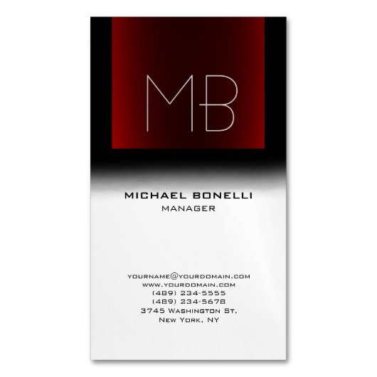 Modernes Schwarz-Weiß-Design mit Monogramm Magnetische Visitenkarte (Vorderseite Vertikal)