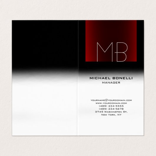 Modernes Schwarz-Weiß-Design mit Monogramm Visitenkarten (Außenseite Aufgefaltet)