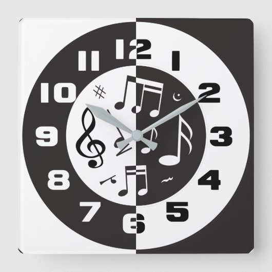 Modernes Schwarz-Weiß-Design Quadratische Wanduhr (Vorderseite)