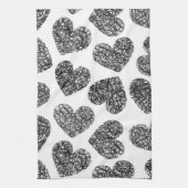 Modernes Schwarz-Weiß-Doodle-Herz-Muster Geschirrtuch (Vertikal)