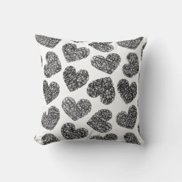 Modernes Schwarz-Weiß-Doodle-Herz-Muster Kissen