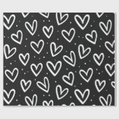 Modernes Schwarz-Weiß-Doodle-Herzmuster Geschenkpapier (Flach)