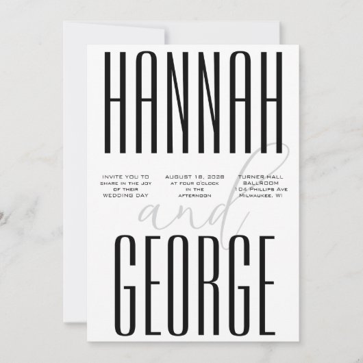 Modernes Schwarz & Weiß, einfacher QR-Code Hochzei Einladung (Vorderseite)