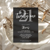 Modernes Schwarz-Weiß-Elegant 21. Geburtstag Einladung