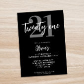 Modernes Schwarz-Weiß-Elegant 21. Geburtstag Einladung