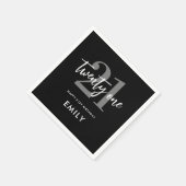 Modernes Schwarz-Weiß-Elegant 21. Geburtstag Serviette (Ecke)