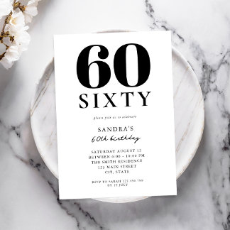 Modernes Schwarz-Weiß-Elegant 60. Geburtstag Einladung