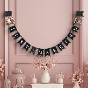 Modernes Schwarz-Weiß-Elegant nur verheiratet Wimpelkette