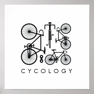 Modernes Schwarz-Weiß-Fahrradmuster Poster