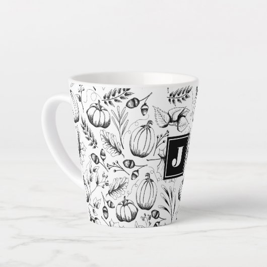 Modernes Schwarz-Weiß-Fall-Illustrationsmonogramm Milchtasse (Linke Ecke)