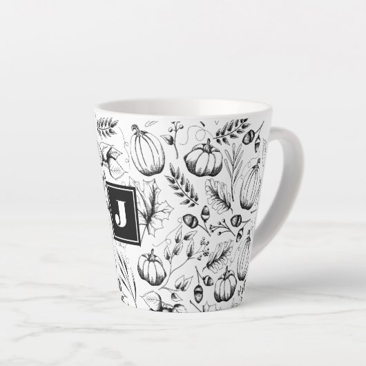 Modernes Schwarz-Weiß-Fall-Illustrationsmonogramm Milchtasse (Rechte Ecke)