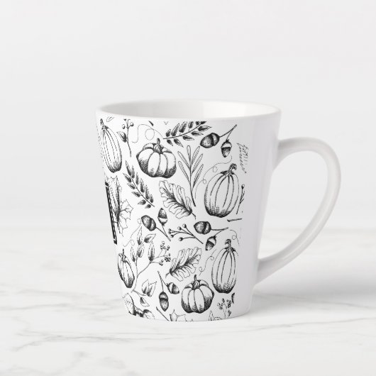 Modernes Schwarz-Weiß-Fall-Illustrationsmonogramm Milchtasse (Rechts)