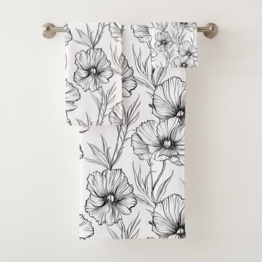 Modernes Schwarz-Weiß-Flora-Elegant Badhandtuch Set (Insitu)