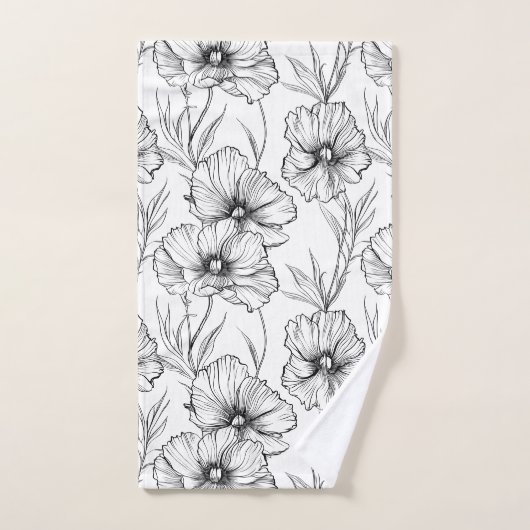 Modernes Schwarz-Weiß-Flora-Elegant Badhandtuch Set (Handtuch)