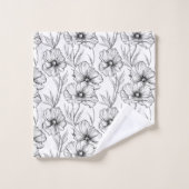 Modernes Schwarz-Weiß-Flora-Elegant Badhandtuch Set (Waschlappen)