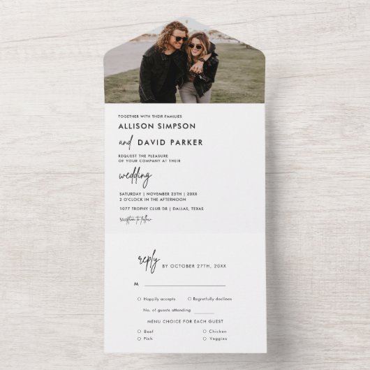 Modernes Schwarz-Weiß-Foto All In One Einladung (Innen Boden)