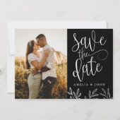 Modernes Schwarz-Weiß-Foto Botanisch Save the Date (Vorderseite)