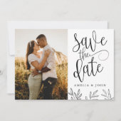 Modernes Schwarz-Weiß-Foto Botanisch Save the Date (Vorderseite)