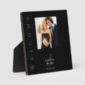 Modernes Schwarz-Weiß-Foto-Hochzeitszeichen Fotoplatte (Vorderseite)