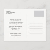 Modernes Schwarz-Weiß-Foto Save the Date Ankündigungspostkarte (Rückseite)