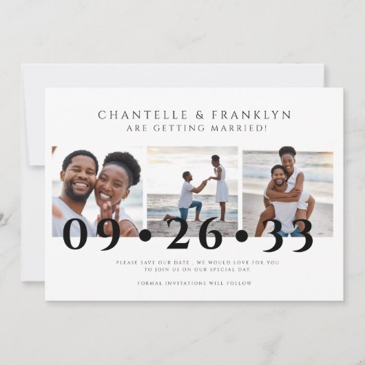 modernes Schwarz-Weiß-Foto Save the Date Einladung (Vorderseite)