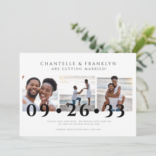 modernes Schwarz-Weiß-Foto Save the Date Einladung (Stehend Vorderseite)