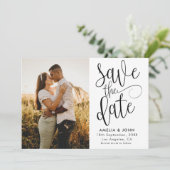 Modernes Schwarz-Weiß-Foto Save the Date Hochzeit (Stehend Vorderseite)