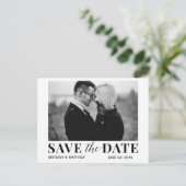 Modernes Schwarz-Weiß-Foto Trendy Save the Date Postkarte (Stehend Vorderseite)