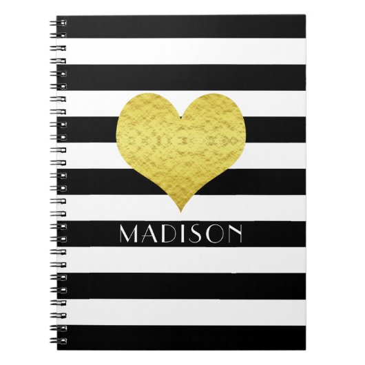 Modernes Schwarz-Weiß-Gold-Herz Notizblock (Vorderseite)