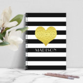 Modernes Schwarz-Weiß-Gold-Herz Notizblock